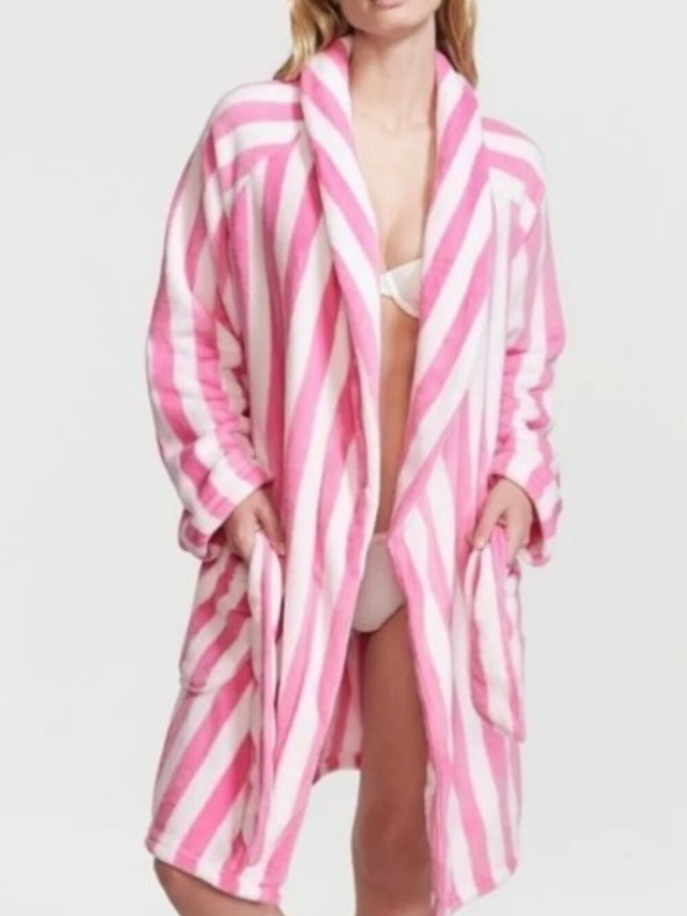 Victoria’s Secret Short Cozy Hibiscus Pink Striped Robe size XL/XXL